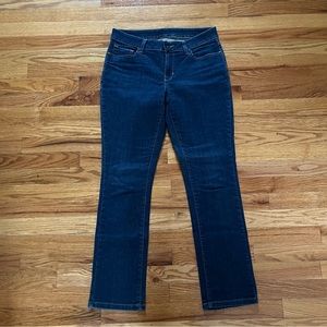 LL Bean Women’s Modern Fit True Shape straight leg jeans, size 10, med dark blue
